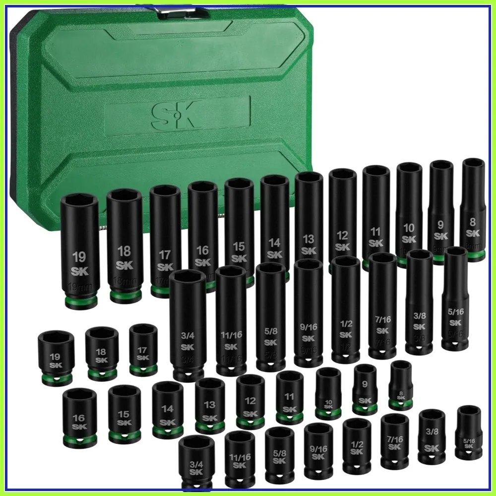 

3/8" Drive Impact Socket Set, 40-Piece Deep & Shallow Sockets, Metric 8-19mm, SAE 5/16"-3/4", Premium CR-MO Steel