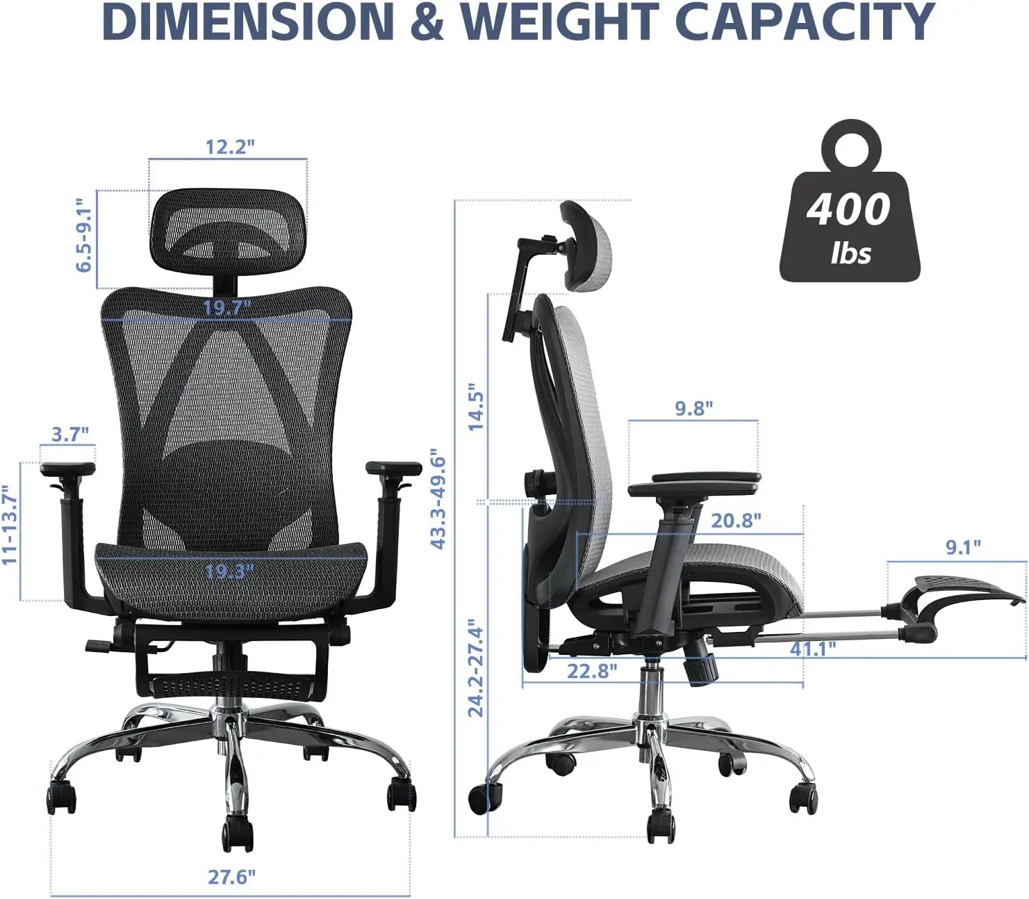 Ergonomic Office Chair, 400 LBS Capacity, Retractable Footrest, Office Chair with Adjustable Lumbar Support, Gaming Chair