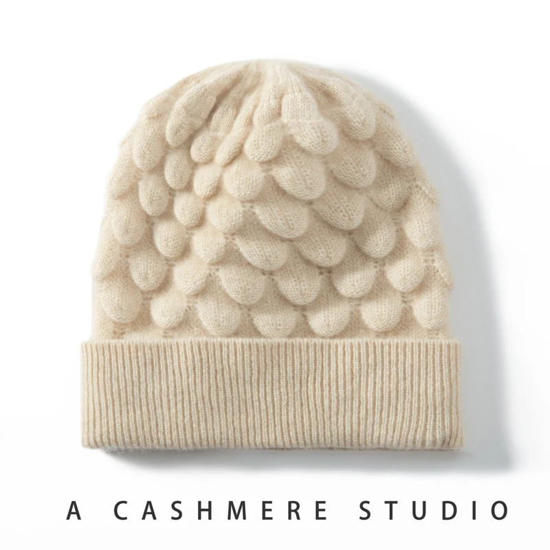 Aクラスカシミヤ厚手暖かい帽子女性の冬の立体ニットカシミヤ帽子ファッション高品質レジャー帽子女性