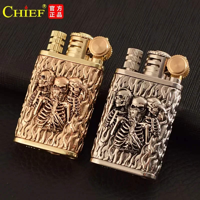 

2-в-1 Перманентная керосиновая зажигалка в античном стиле с крестообразным колесом — многоразовая, со встроенной перманентной спичкой