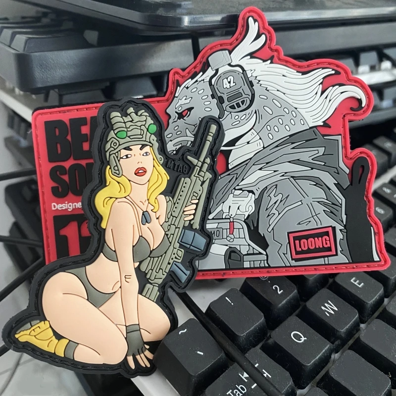 

Beast Warrior 12 Zodiac Dragon PVC Tactical Patch Sexy Girl with Gun Hook Patches for Clothes Morale Badge TAC Armband Stickers