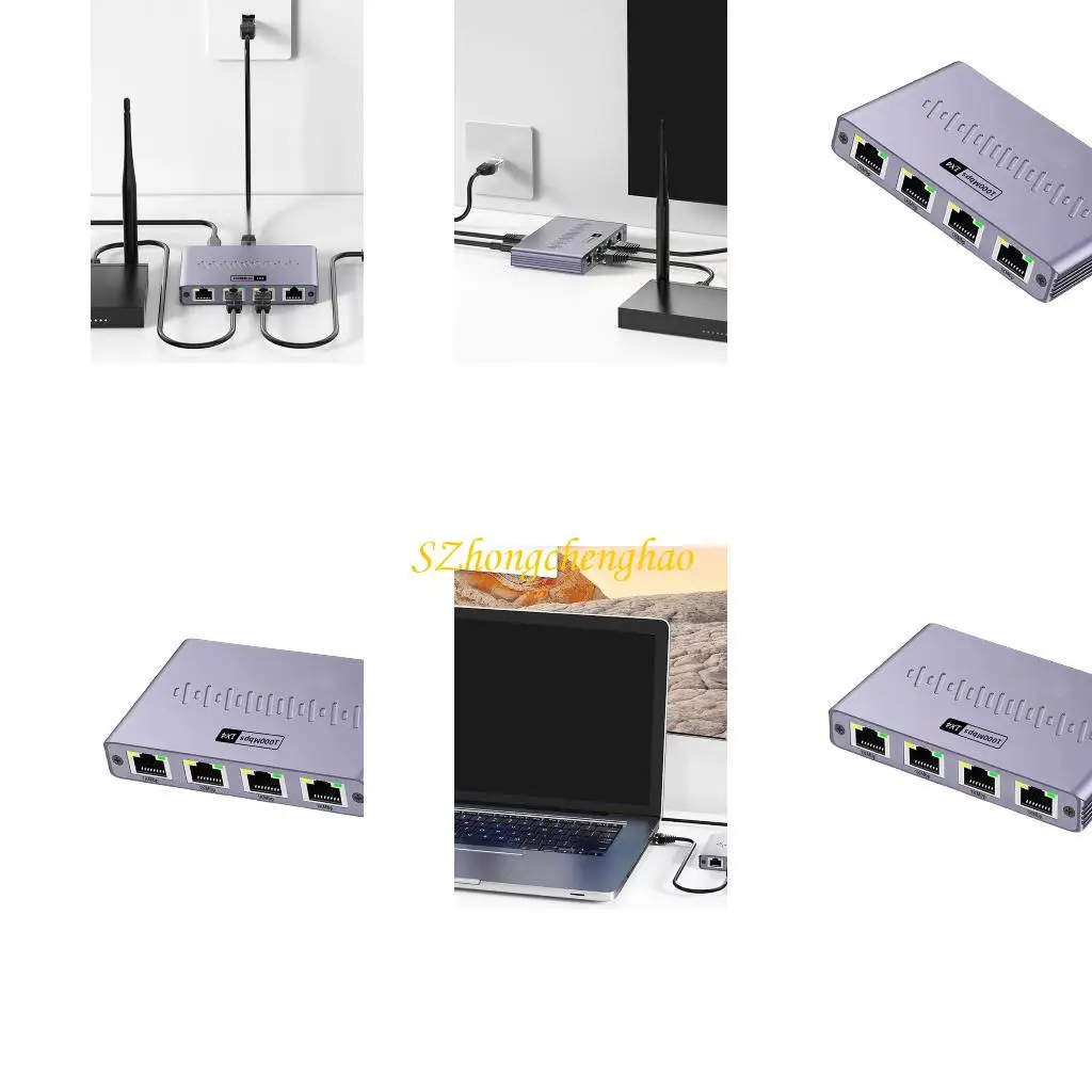 

Energy Efficient 1 to 4 Port RJ45 Gigabit Splitter Aluminum Networking Adapter 601D