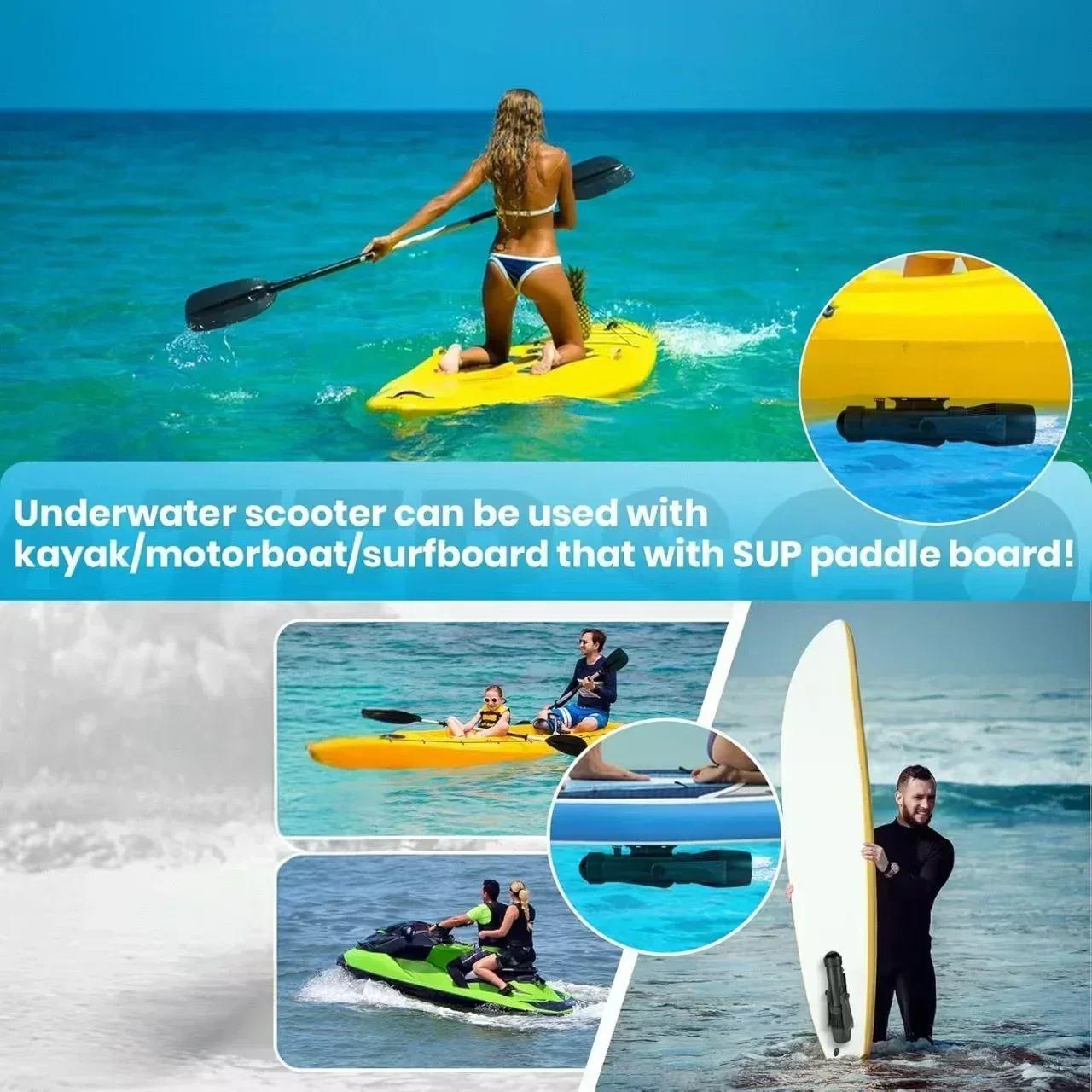 

CAMOLECH Underwater Sea Diving Scooter, Brushless Motor for SUP Board Diving Swimming, 160mins, 16000mAh, 700W