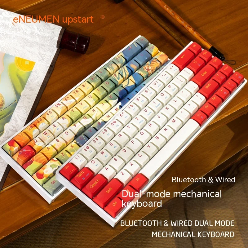 

New Gui Gm680 Wired Bluetooth Mechanical Keyboard With 68 Keys Pbt Thermal Sublimation Xda Ball Cap Shaft Hot Swappable Gift