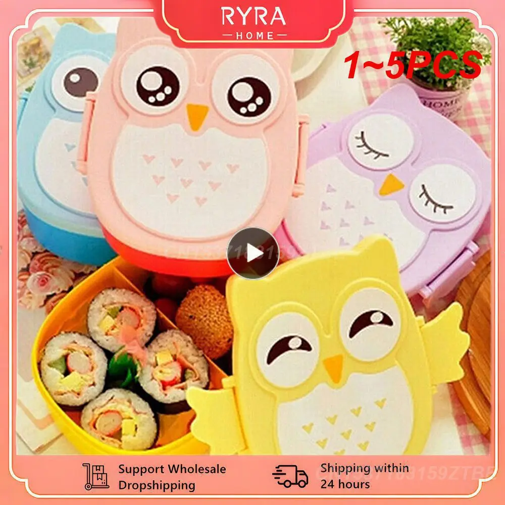 1~5PCS Urijk Owl Lunch Box Bento Box Portable Food Container For School Kids Child Student Food Storage Box Portable Outdoor