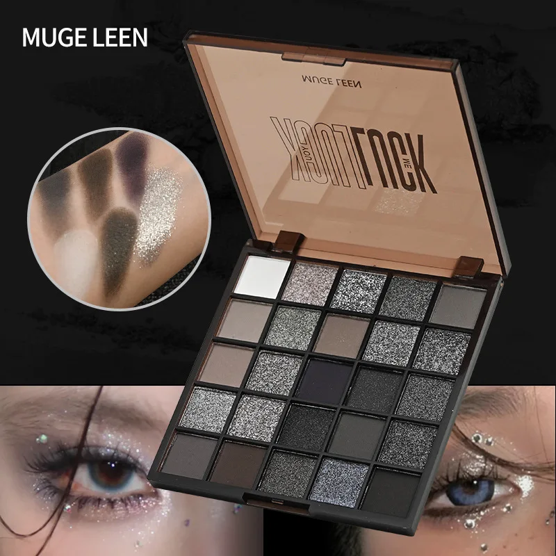25 Colors Punk Smokey Cool Toned Smokey Eye Shadow Palette Dark Black Grey Silvery Color Stage Party Performance Makeup