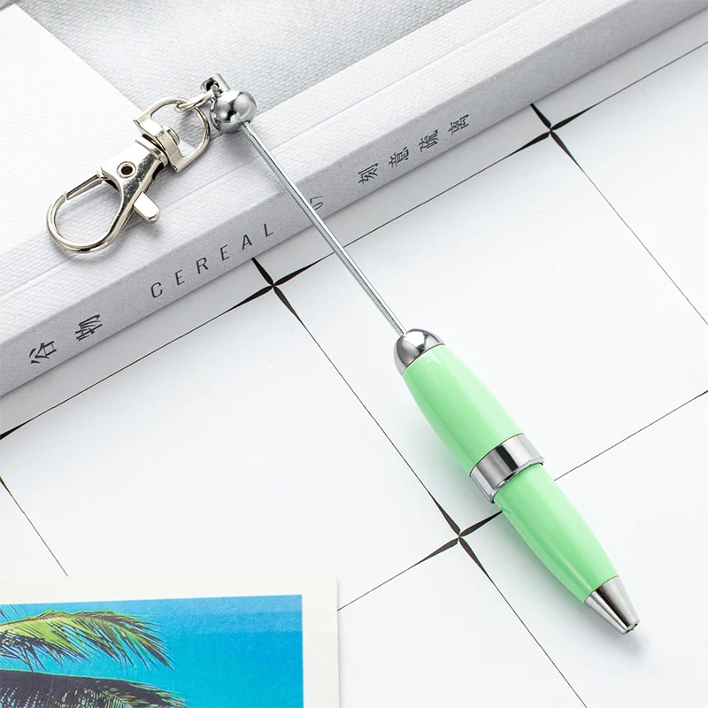 Candy Color Beadable Ballpoint Pen With Keychain 1.0mm Signature Pen Metal Stationery Ballpoint Pen For School Office