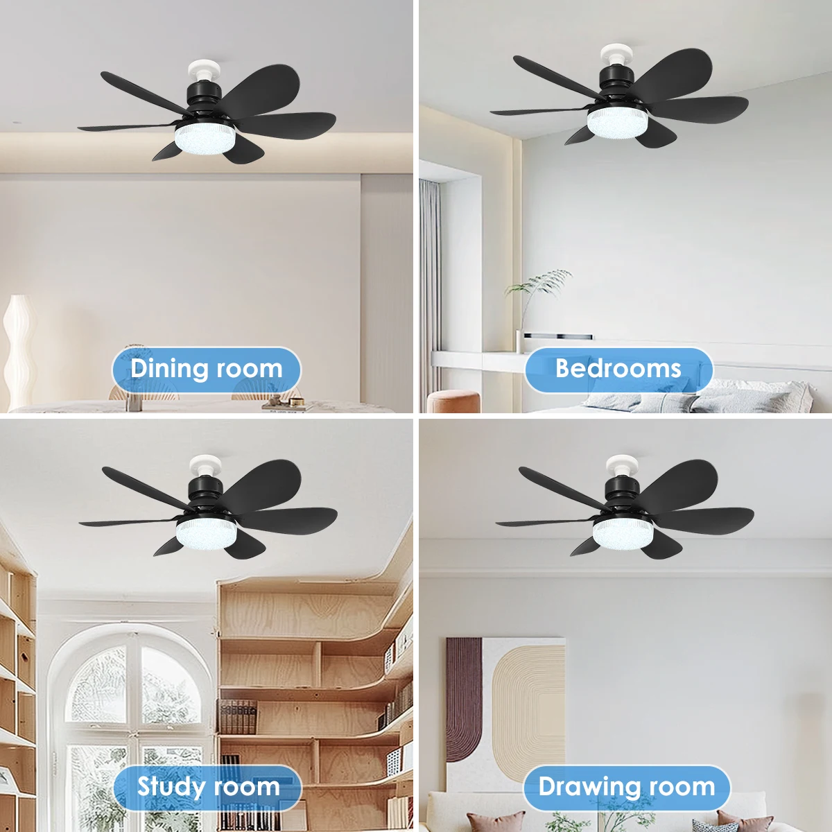 Ventilador de Techo Inalámbrico con Luz LED para Cocina, Dormitorio o Habitación Pequeña, con Control Remoto