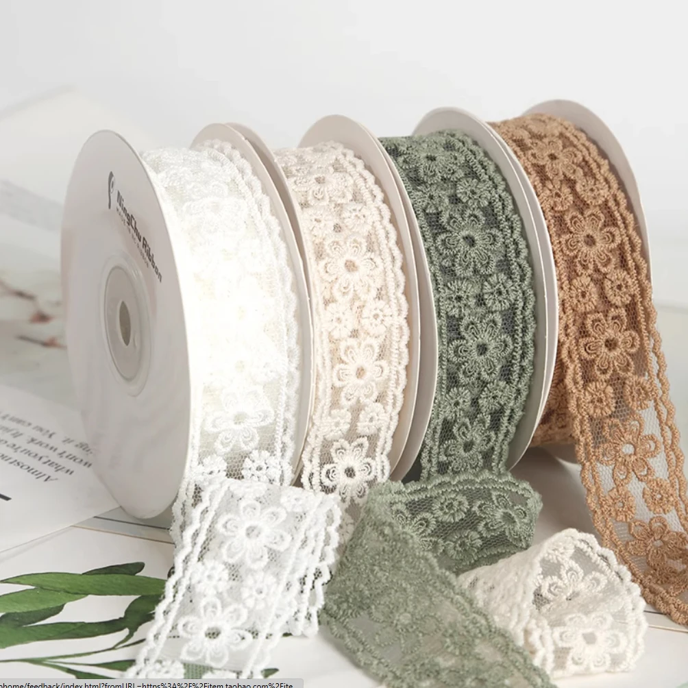 【セール中】2 ヤード/ロット花刺繍レースリボン DIY アパレル縫製生地手作り工芸品素材 2.7 センチメートル幅ギフトラップレーステープ
