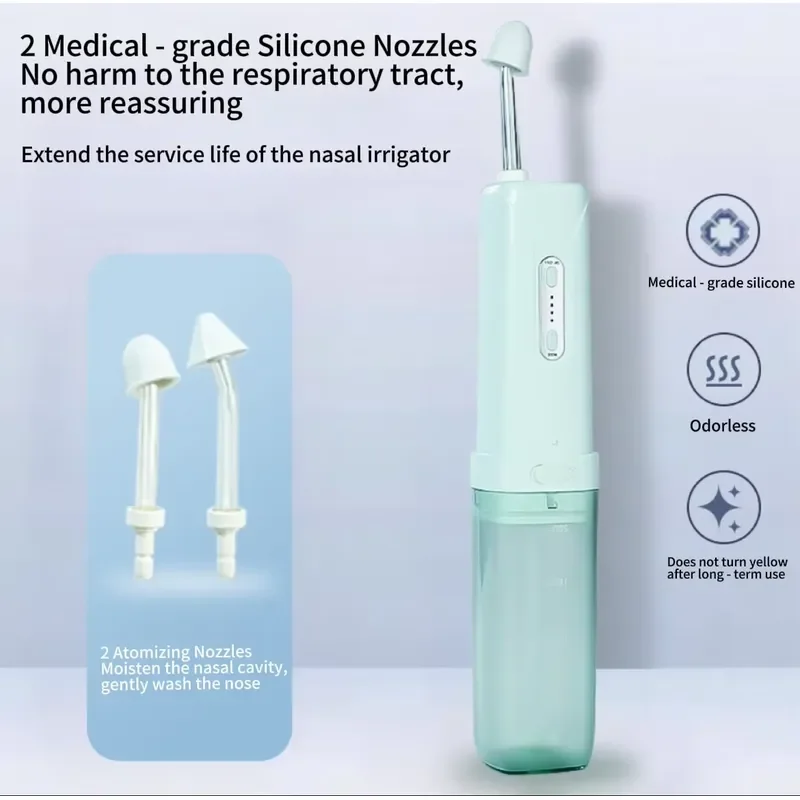 Travel Portable Pulsating Nasal Irrigator Patent 200ml Cordless Neti Pot Sinus Rinse Machine IPX7 Waterproof Nose Cleaner