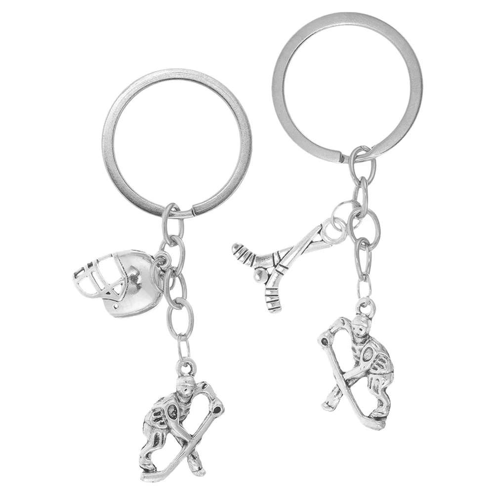 2 Pcs Hockey Keychain Player Keyring Field Accessories for Athletes Backpack Bag Charm