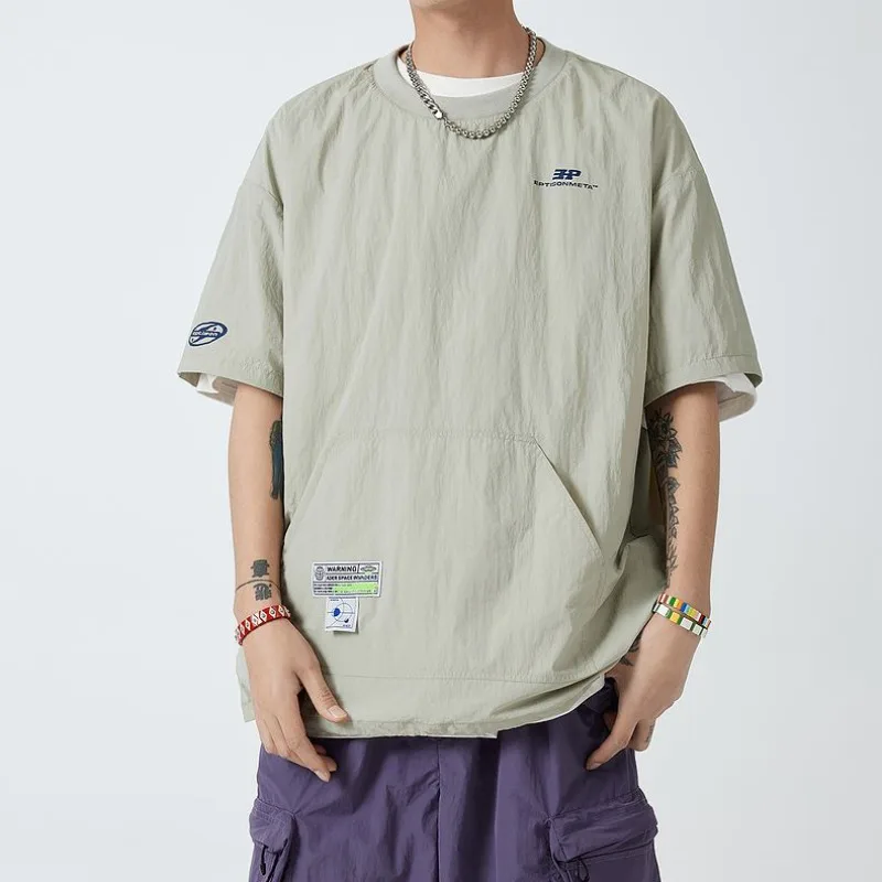 

Japanese Style Workwear Quick Dry T-shirt Men's Outdoor Cool Feeling Mesh Lining Short Sleeved T-shirt Unisex Summer New Tops