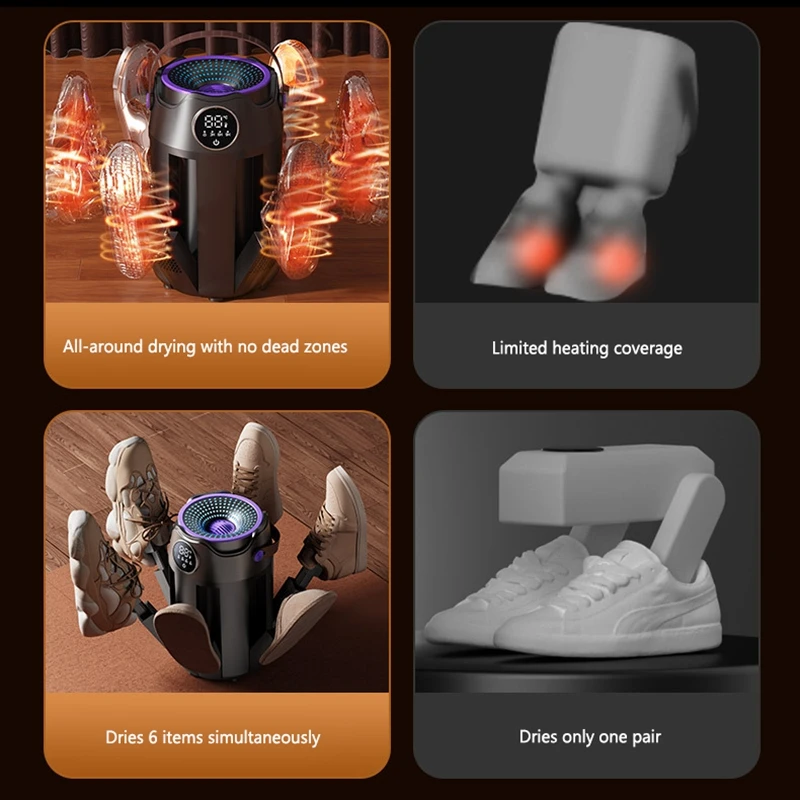 Lenovo Elektrischer Schuhtrockner, tragbar, faltbar, mit Timer, konstanter Temperatur, Entfeuchter, Stiefelwärmer, Trocknungsmaschine für Zuhause und Reisen – Detail 2