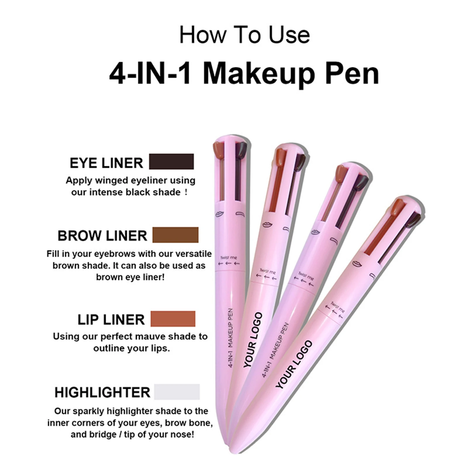 4-in-1-Make-up-Stift, Eyeliner, Lipliner, Textmarker, langlebiges Augen-Make-up, Beauty-Tool für Gesichtskosmetik-Zubehör