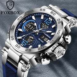 FOXBOX Fashion Men's Watches Luxury Original Quartz Digital Analog Sport Wrist Watch For Men Waterproof Silica Gel Strap Clock