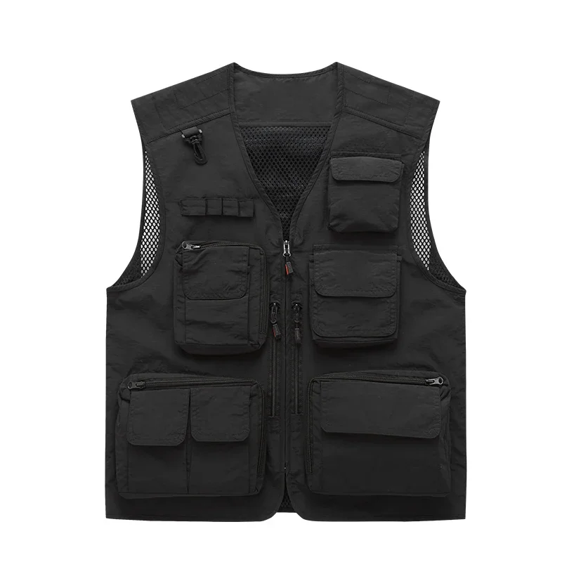 2024 Summer Cargo Vest Summer Mesh Breathable Multi pocket Functionl Hiking Fishing Tank Top Outdoor V-neck Sleeveless Jacket