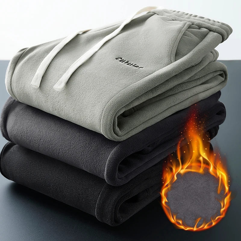

Winter New Aoli Velvet Fabric Fleece Warm Casual Pants Men Work Fashion Thick Korea Flocking Joggers Cargo Trousers Male S-4XL