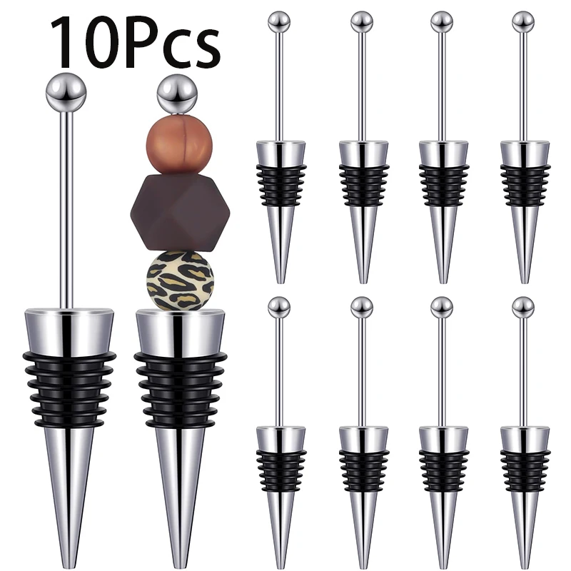 

10Pcs Beadable Wine Stoppers for Wine Bottles Decorative Beaded Wine Bottle Stoppers Stainless Steel Reusable Wine Saver