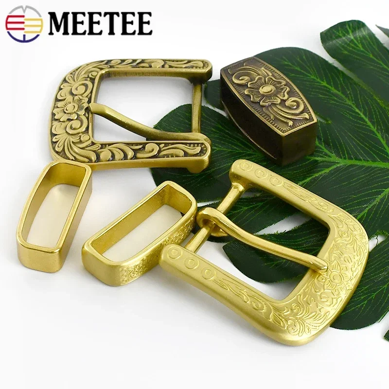 Meetee 40mm Pure Brass Belt Buckle Belts Metal Pin Buckles Jeans Waistband Leather Band Head Loop Clasp DIY Crafts Accessories