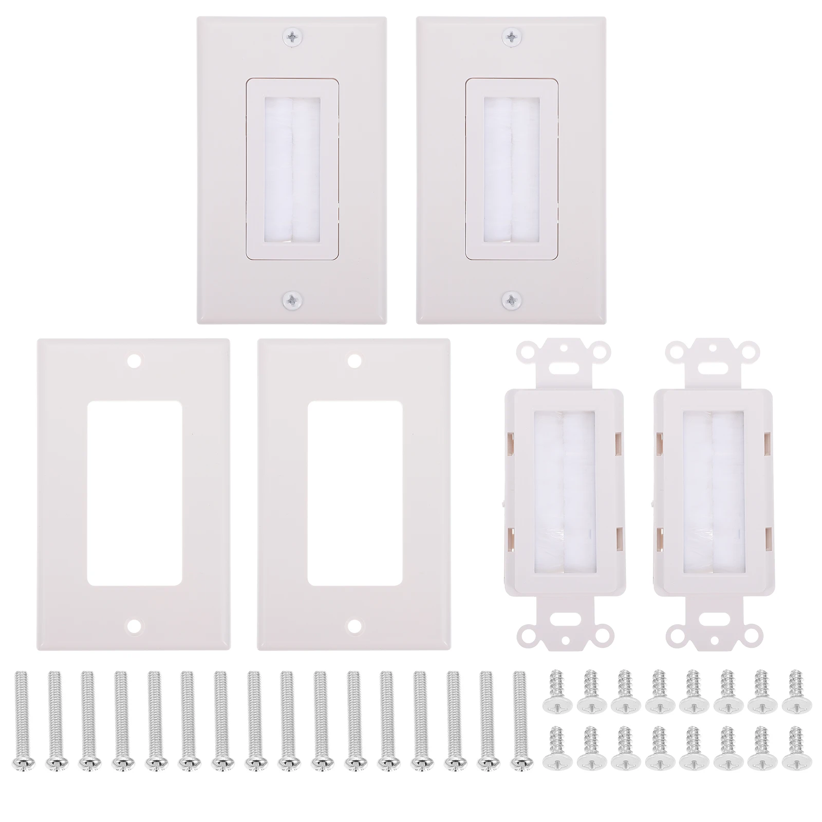 

4pcs Single Gang Brush Wall Plate White Plastic Cable Through Insert For Speaker Wire Easy Install Fit Standard Outlet