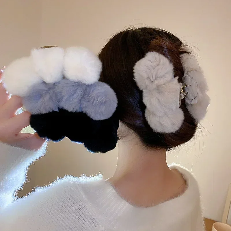 

New Cute Oversize Hairball Hair Claw Clips Winter Faux Rabbit Fur Crab Hair Clip Headband for Women Grab Clamp Hair Accessories