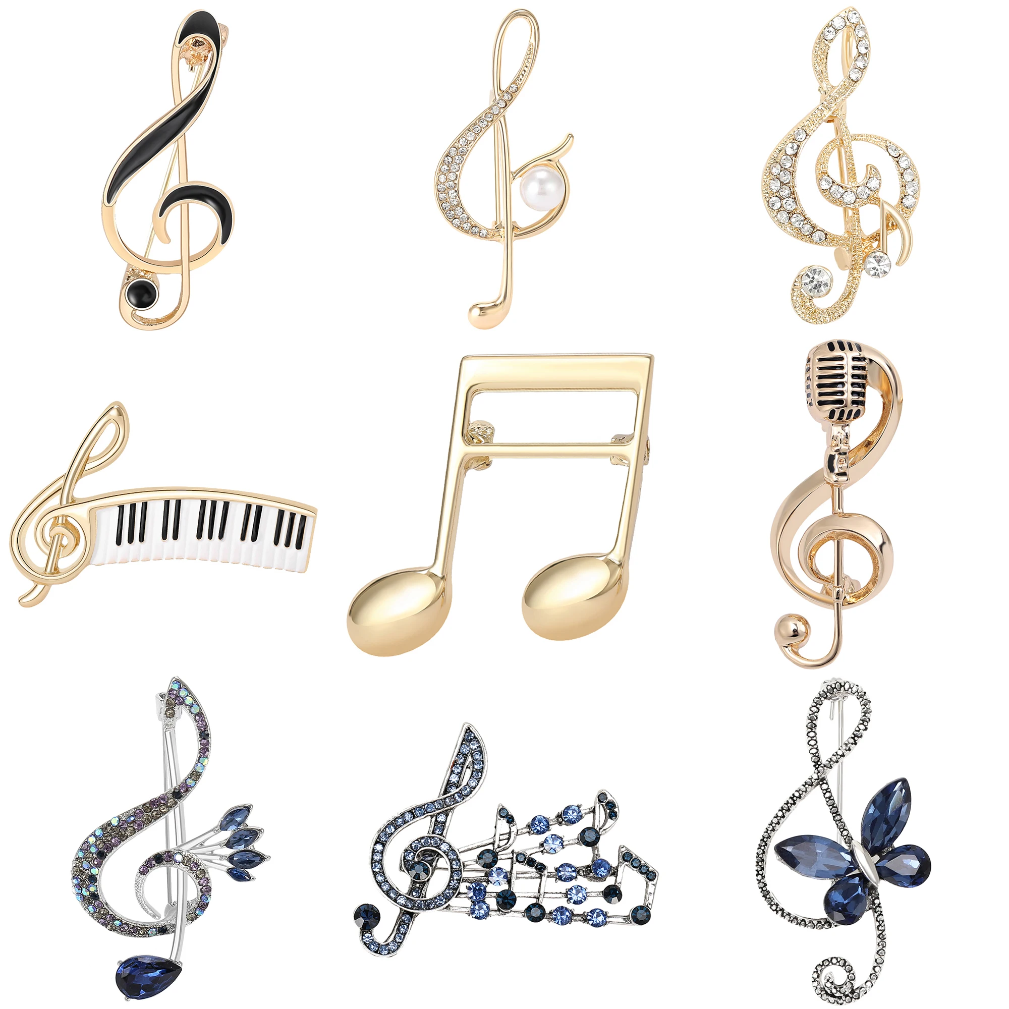 Rhinestone Note Brooches for Women Unisex Enamel Piano Music Notation Pins Banquet Party Backpack Gifts Jewelry Accessories