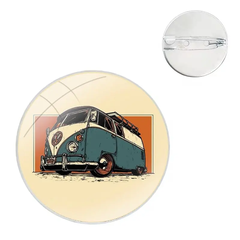 Combi Van Surf Glass Dome Brooches Badge Pins For Clothes Hat Shirt Lapel Bag