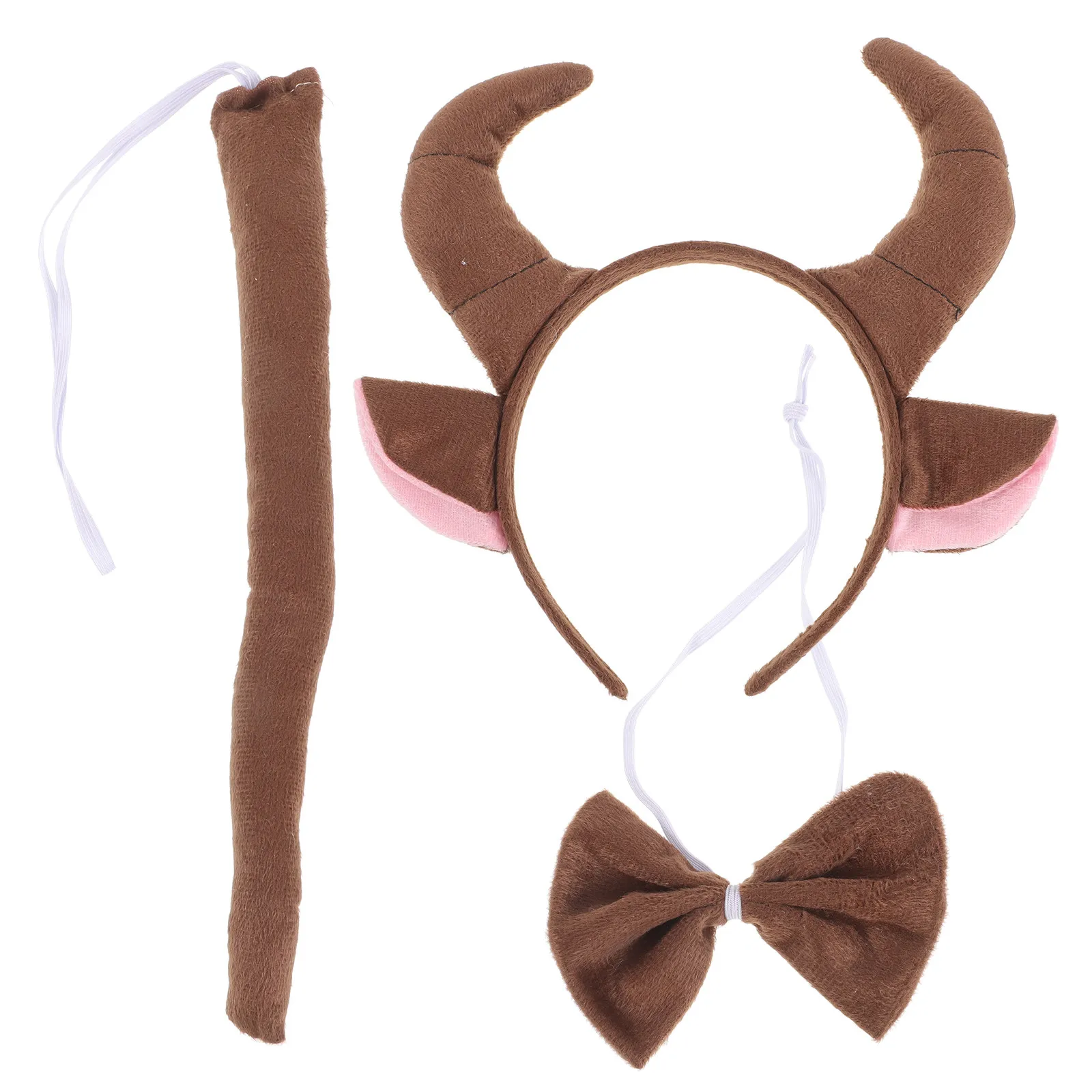 

3Pcs Kids Cosplay Suit Cow Design Headband Bow Tie Tail Set Comfortable Soft Fabric for Themed Parties Halloween Christmas Dress