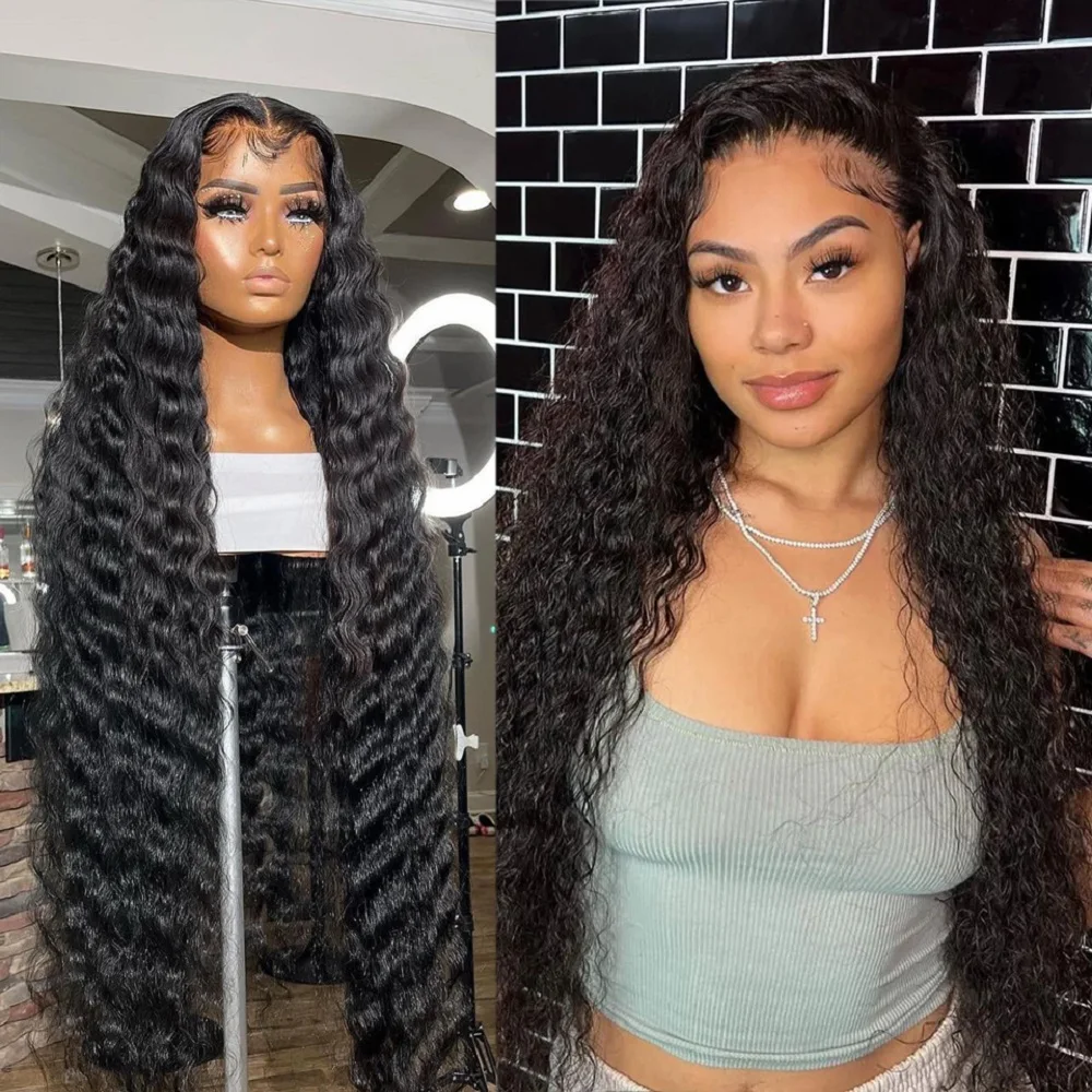 34 36 Inch Deep Curly Wave Lace Front Wig Human Hair 13x6 HD Lace Frontal Wigs For Women Pre Plucked 180 Density Water Wave Wig