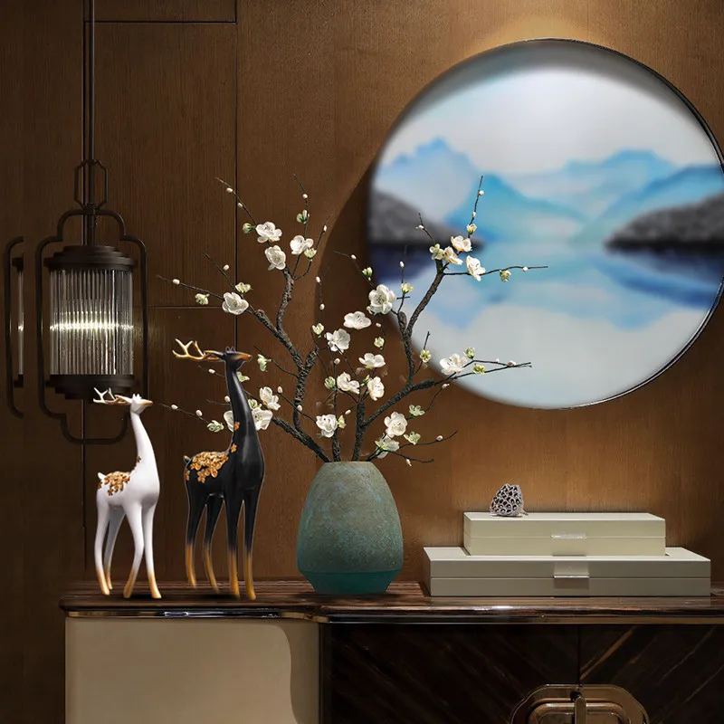 New Chinese Zen Ceramic Vase Floral Ornament Living Room Entry TV Cabinet Antique Shelf Luxury Home Tabletop Furnish Decor