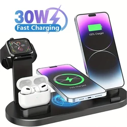 30W 7-in-1 Wireless Charger Stand Pad For iPhone 14 13 12 Pro Max Apple Watch Airpods Pro iWatch 8 7 Fast Charging Dock Station