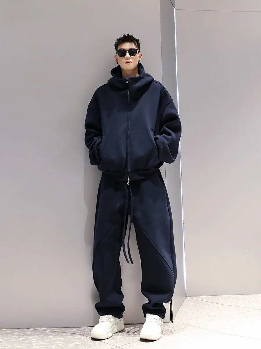 Large size men's hooded new suit sweatpants spring and autumn style loose and fashionable light luxury two-piece set