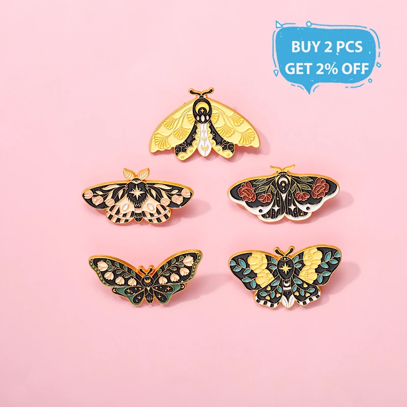 Cartoon Animal Insect Enamel Pin Cute Moth Butterfly Flower Leaf Pattern Badges Clothes Lapel Pins Women Brooch Jewelry Gifts
