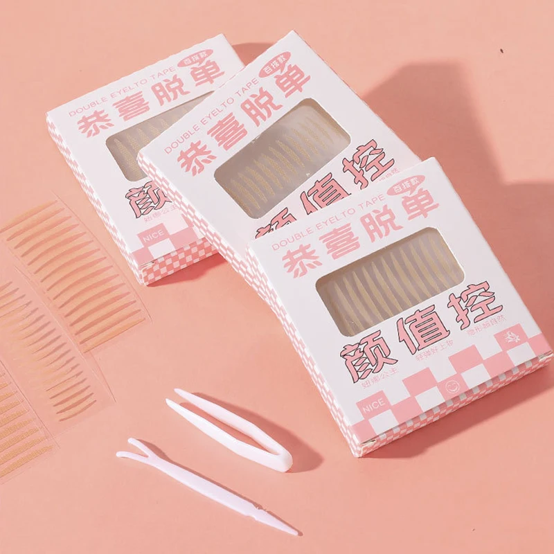 90Pcs/Box Eyelid Tape Sticker Invisible Double Fold Eyelid Lace Paste Beige Stripe Self-adhesive Natural Eye Tape Makeup Tool