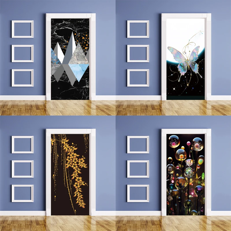 Door Stickers Adhesive Modern Geometric Style Posters Wallpaper for Living Room DIY Full Door Mural Cover Art Poster Home