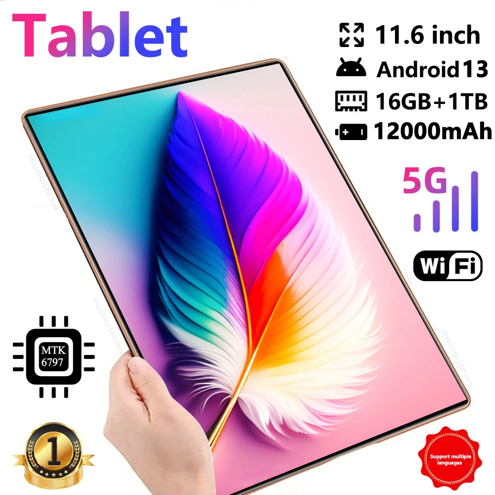 

2024 New 11.6 inch Network Android 13.0 Tablet 16GB RAM 1TB ROM 16MP 32MP 10 Core 12000mAh tablet 4 5G Wifi Tablet