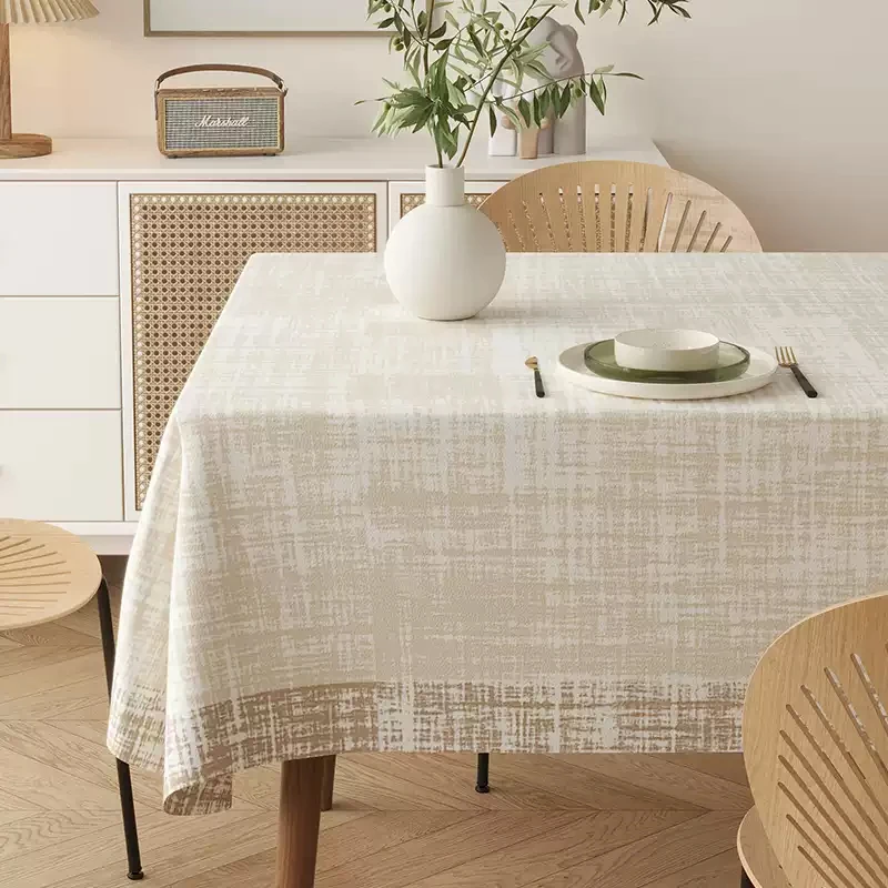 Waterproof Oilproof Heat Resistant PVC Rectangle Tablecloth Minimalist Neutral Geometric Printed Table Cover Elegant Simple