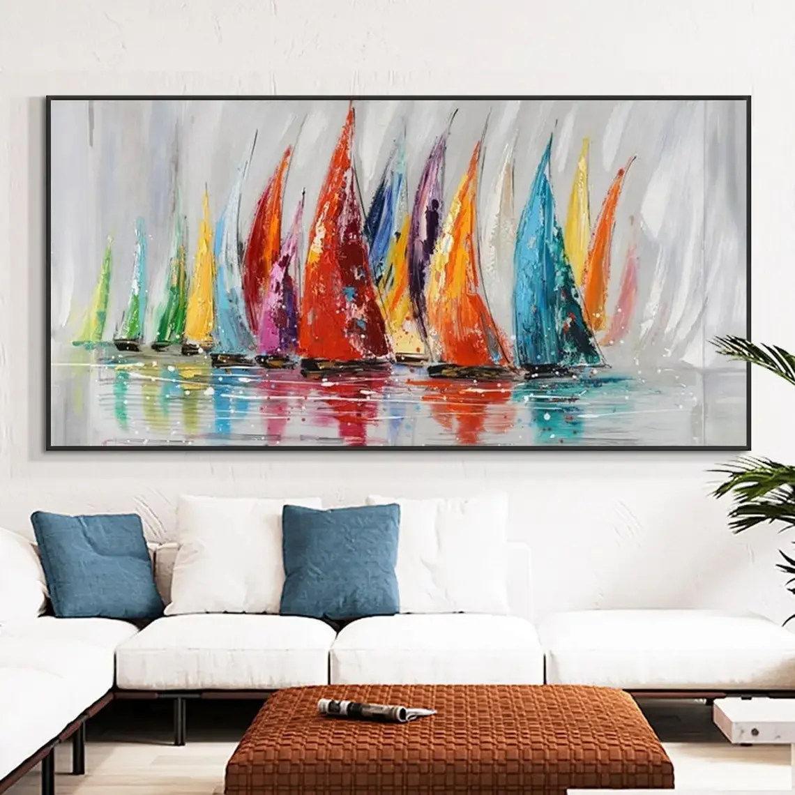 Scandinavian Classic Retro Wall Art Large Sailboat Colorful Ocean HD Canvas Poster Print Home Bedroom Living Room Decoration