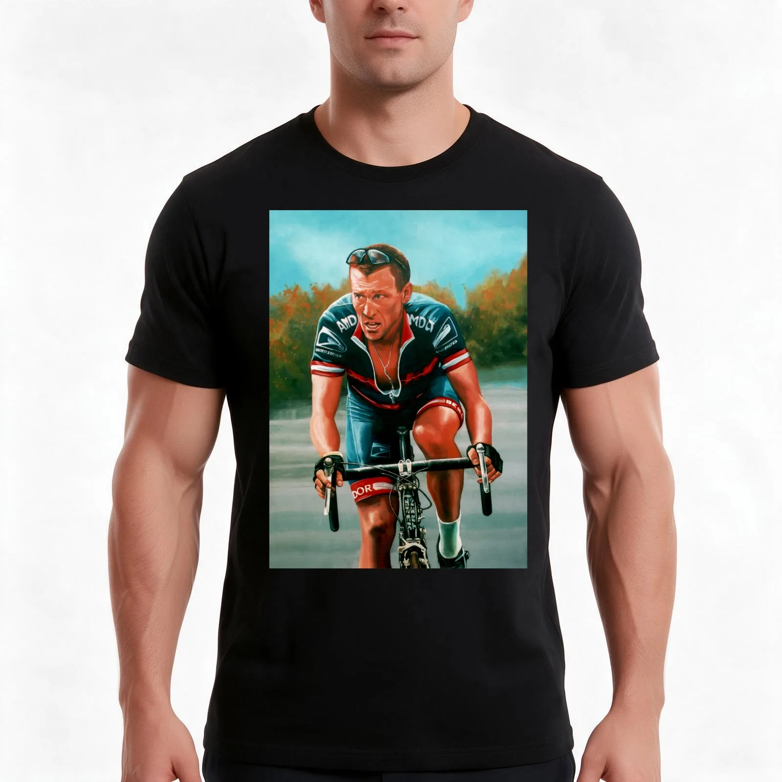 Lance Armstrong T-Shirt, Summer Casual Cotton Tee, Oversized Streetwear Tops, Vintage Graphic Print, Loose Fit Short Sleeve