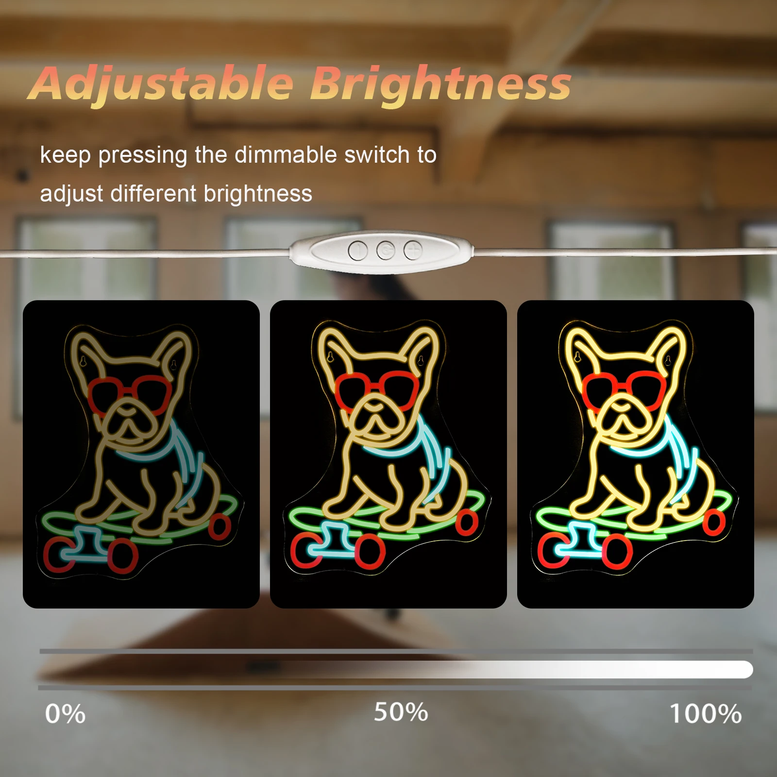 Skateboard Dog Neon Sign Room Art Neon Lights For Kid\'s Room Decoration Pet Shop Dog Club Dimmable Wall Decor Lamp USB Powered