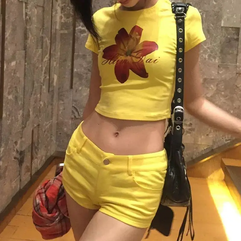 Yellow Denim Super Shorts Women's Summer Hip-wrapped Hot Pants Y2k Shorts