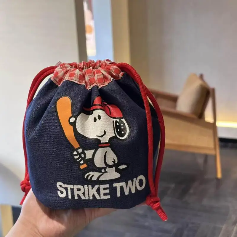 Snoopy Vintage Denim Drawstring Storage Bag Lightweight Cosmetic Handbag Travel Daily Holiday Matching Fashion Decor Present
