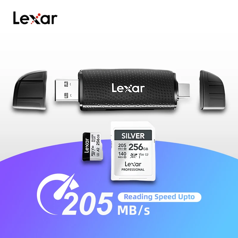 Lexar Lector de tarjetas 2 en 1 Adaptador de lector de tarjetas de memoria USB 3.0 y tipo C compatible con TF/SD/Micro SD/SDHC/SDXC/para ordenadores portátiles PC