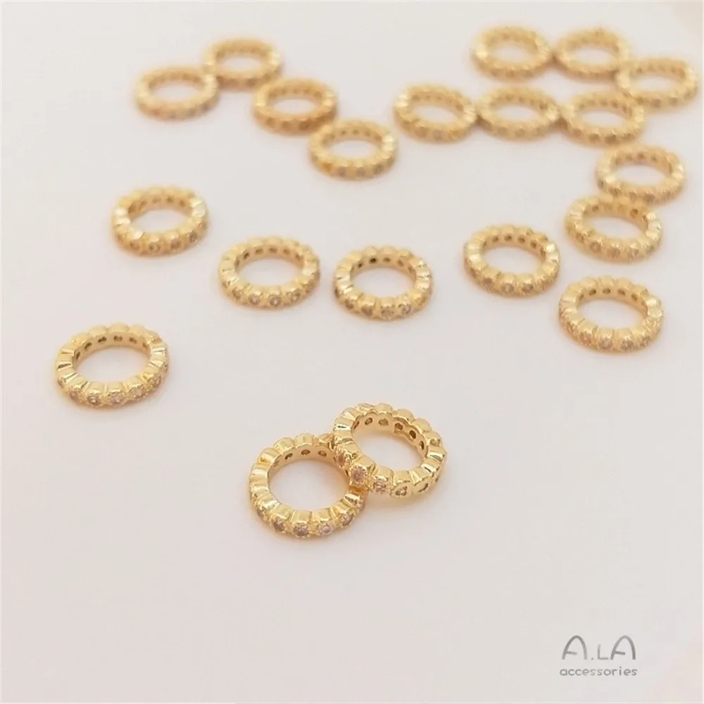 

14K Real Gold Color Micro-inlaid Zircon Diamond Ring Beads Accessories Handmade Diy Earrings Necklace Hanging Ring Pendant