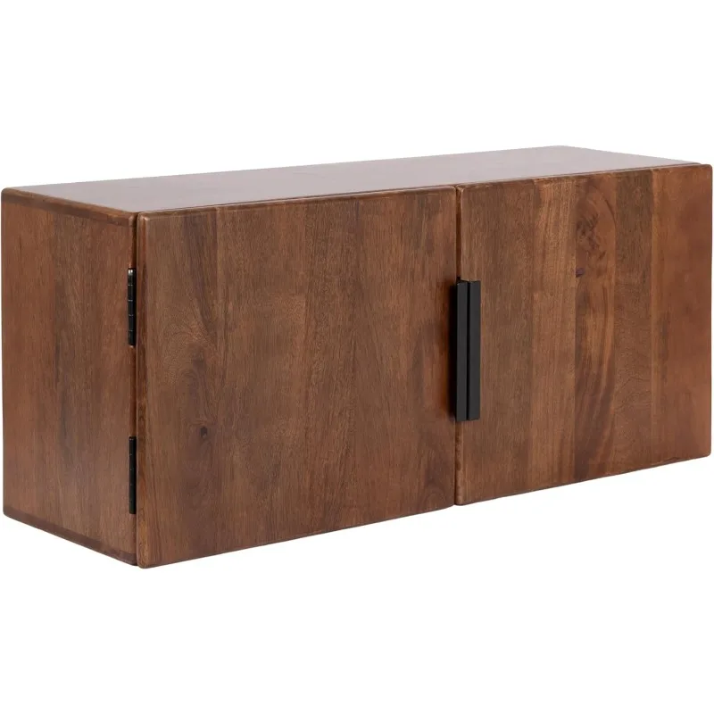 

Atwood Modern Mango Wood Two-Door Wall Cabinet, 32 x 10 x 14, Walnut Brown, Decorative Storage Cabinet with Meta