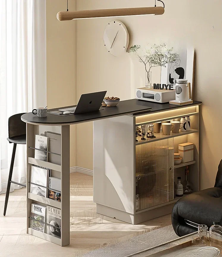 

Italian Minimalist Retractable Bar All-in-One Cabinet Solid Wood Partition Small Apartment Living Room Side Cabinet