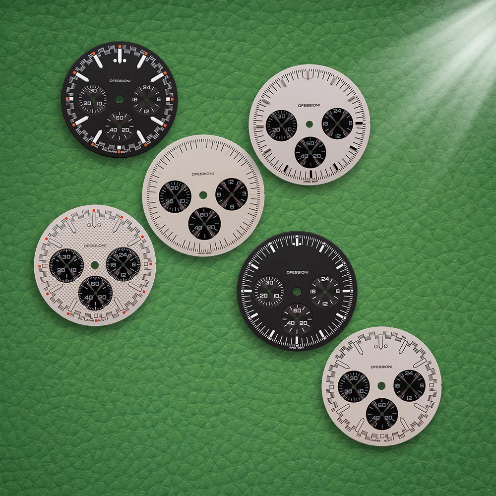 S-Logo 32,5 mm neues Panda-Zifferblatt, multifunktionaler Timer, geeignet für VK63-Uhrwerk, grün leuchtendes Uhrenmodifikationszubehör