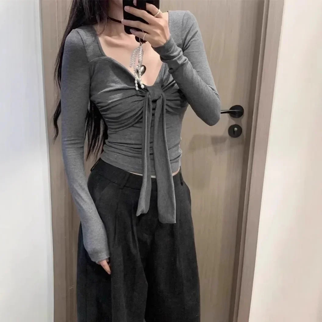 Pop Pop Women's Butterfly Knot T-Shirt Inner Wear Loose Fit Base Layer Polyester Fiber Chinese Design Sense Poodle Skirt