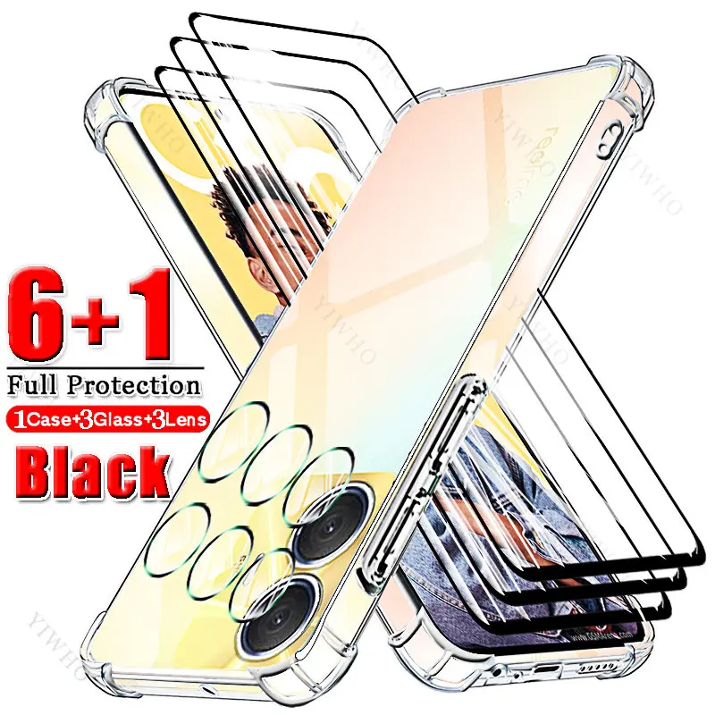 6 + 1 Camera Tempered Glass Screen Protector Soft Case for Realme C 55 35 33 2023 31 30s 30 25s 25y 25 21y 21 20A 20 17 15 12 11