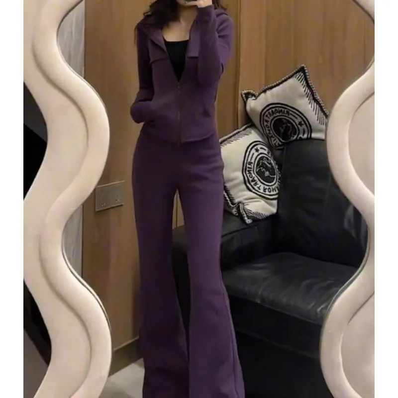 

Casual Sports Suit Women's Spring and Autumn 2026 New Foreign Style High Sense Hooded Short Solid Color Suit Two-piece Set